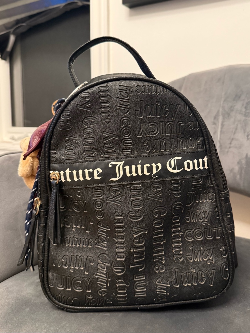 Juicy Couture Black Embossed Logo Mini Backpack